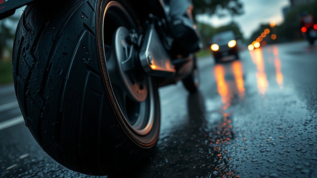 rain reduces motorcycle traction